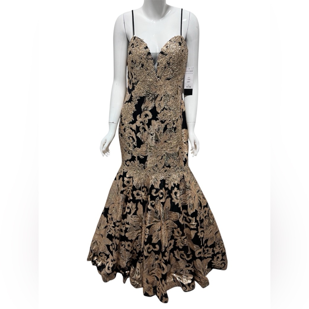 Dave & Johnny 6768 Evening Gown – Sequin Mermaid Dress Black/Gold
